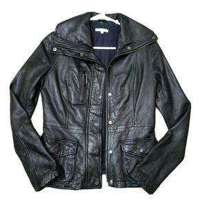 Vince Women's Soft Leather Full Zipper Moto Bomber Jacket Black Small